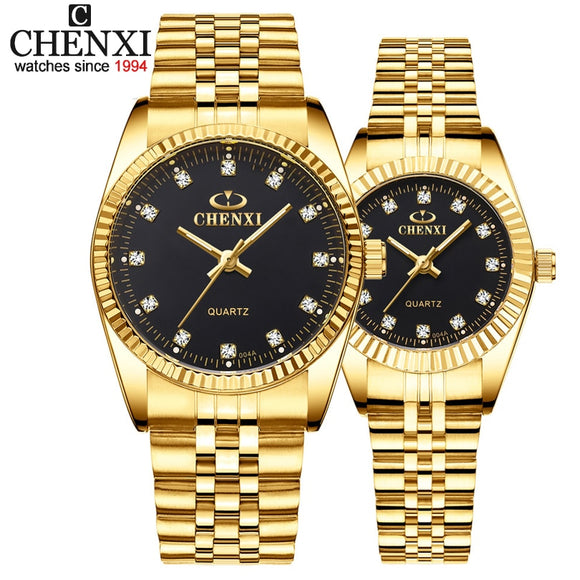 CHENXI Luxury Couple Watch Golden Fashion Stainless Steel Lovers For Women & Men Analog Wristwatch