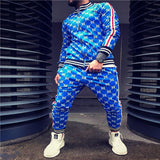 New Colorful Plaid Men Casual Zipper Set Autumn Tracksuit Set Male Sweatshirt