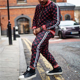 New Colorful Plaid Men Casual Zipper Set Autumn Tracksuit Set Male Sweatshirt