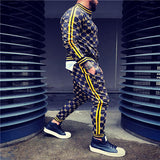 New Colorful Plaid Men Casual Zipper Set Autumn Tracksuit Set Male Sweatshirt