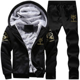 Track Suit Men Jacket+Pant Warm Fur Inside Winter Sweatshirt