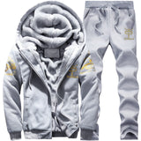 Track Suit Men Jacket+Pant Warm Fur Inside Winter Sweatshirt