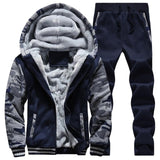 Track Suit Men Jacket+Pant Warm Fur Inside Winter Sweatshirt