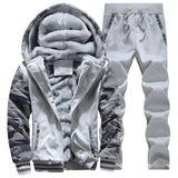 Track Suit Men Jacket+Pant Warm Fur Inside Winter Sweatshirt