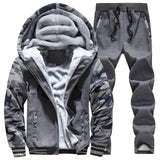 Track Suit Men Jacket+Pant Warm Fur Inside Winter Sweatshirt