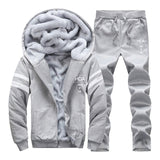 Track Suit Men Jacket+Pant Warm Fur Inside Winter Sweatshirt