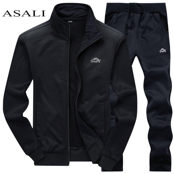 Tracksuits Men Polyester Sweatshirt Sporting Fleece 2020 Gyms Spring Jacket + Pants