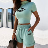 2 Pieces Set Women Summer O-Neck Casual Crop Top 2020