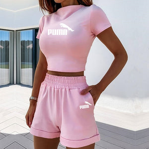 2 Pieces Set Women Summer O-Neck Casual Crop Top 2020