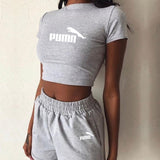 2 Pieces Set Women Summer O-Neck Casual Crop Top 2020