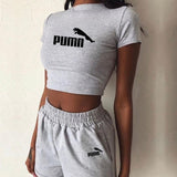 2 Pieces Set Women Summer O-Neck Casual Crop Top 2020