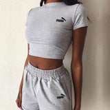 2 Pieces Set Women Summer O-Neck Casual Crop Top 2020